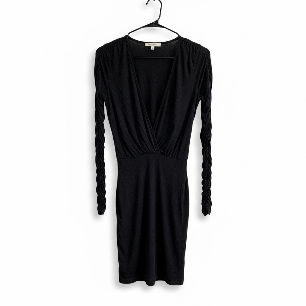 ASOS Design Women's V-Neck Long Size 0 Sleeve Ruched Mini Bodycon Dress - Picture 9 of 13